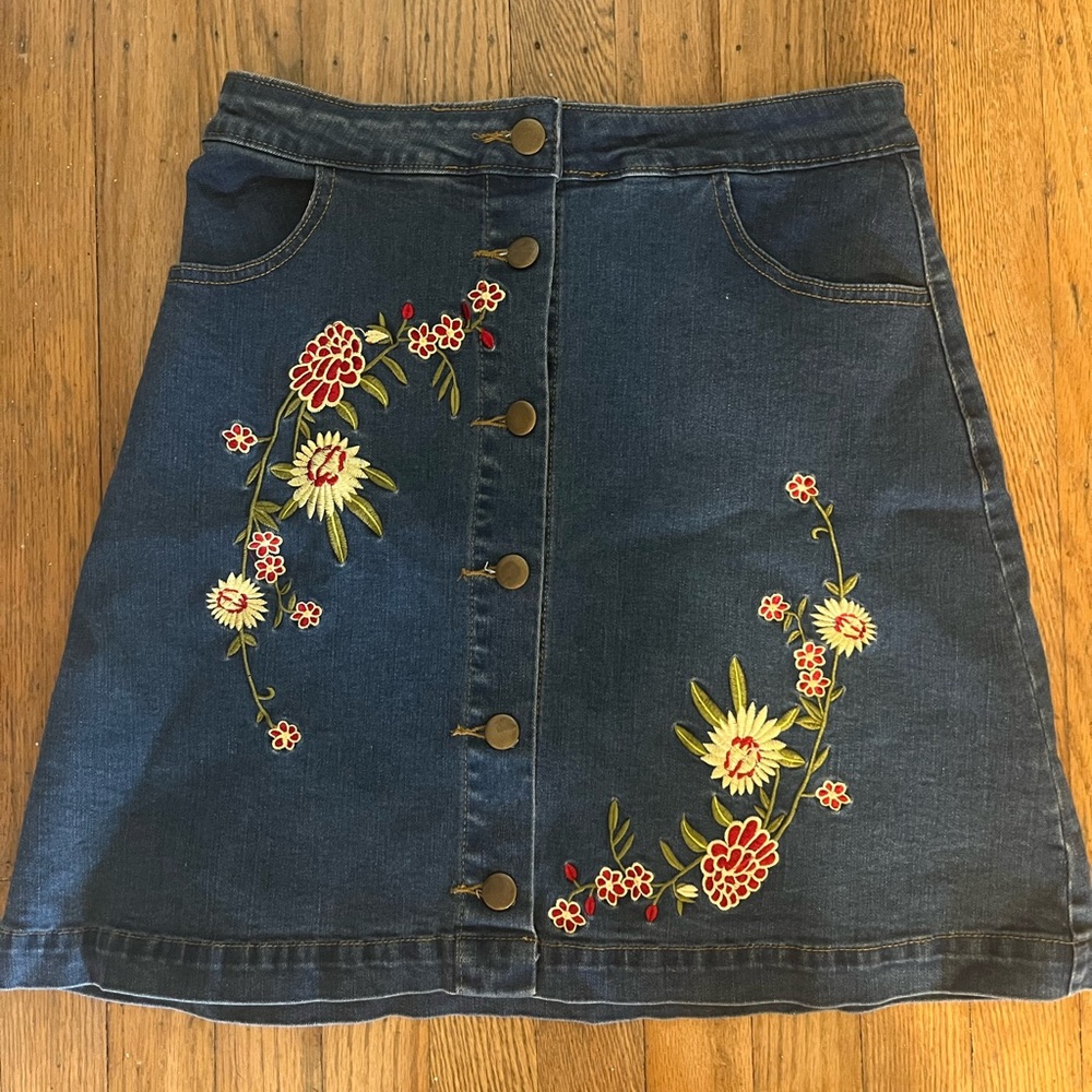 Embroidered Denim Skirt